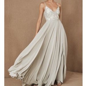 Anthropologie BHLDN Floral Embroidered Sadia Dress (Light Blue/Grey)